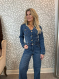 Load image into Gallery viewer, Denim jumpsuit with gold buttons
