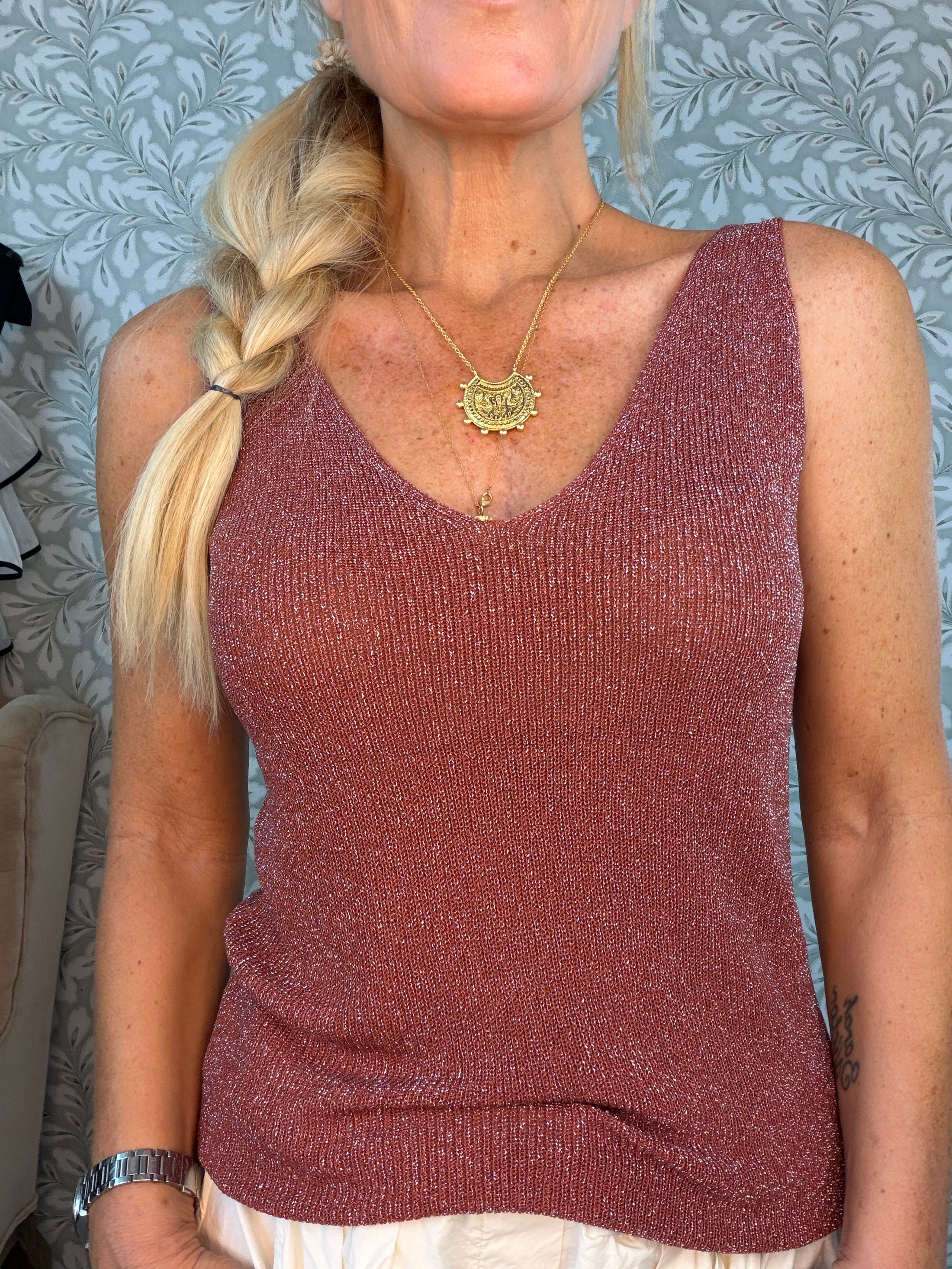 Cille top Brown/red