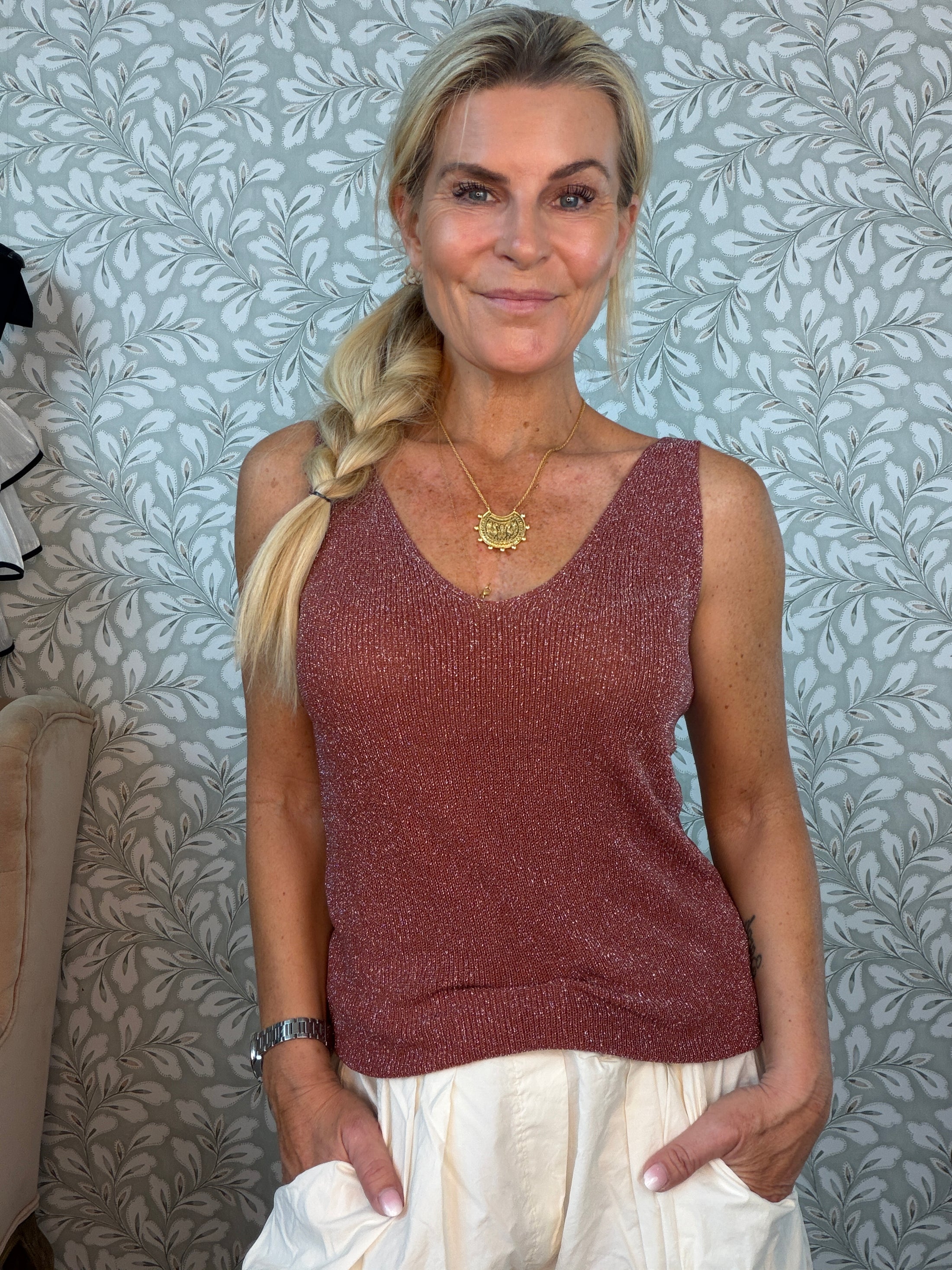 Cille top Brown/red