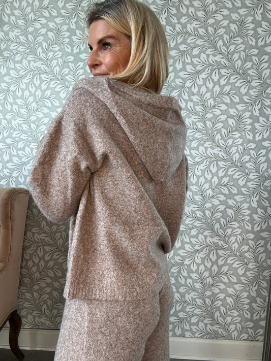Knit hoodie beige