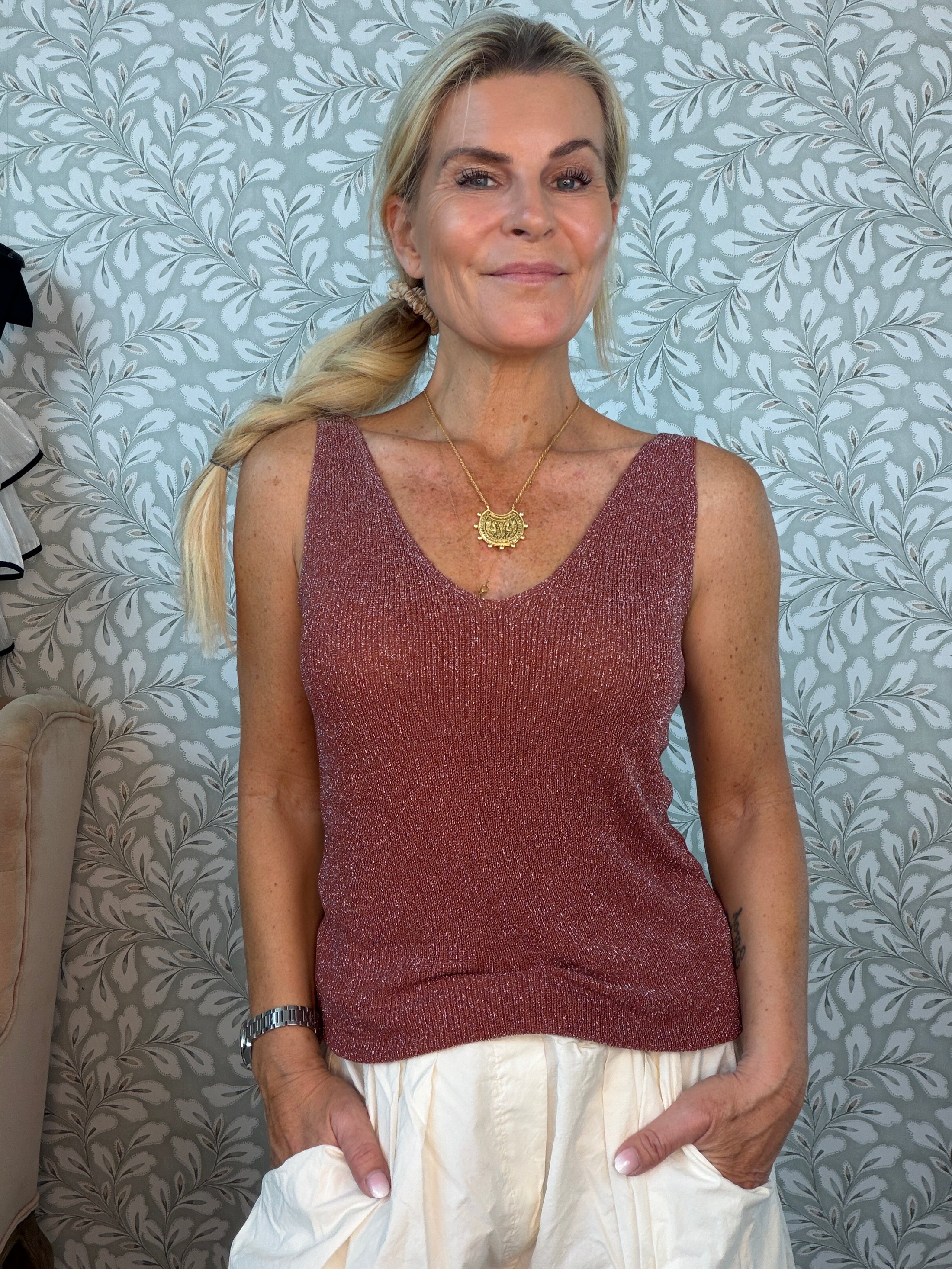 Cille top Brown/red